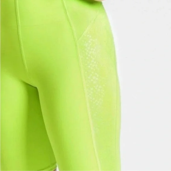 ATHLETA Stay Fly Neon Reflective 9” Biker Shorts Gym Yoga Cycle Green Yellow S - Picture 9 of 10